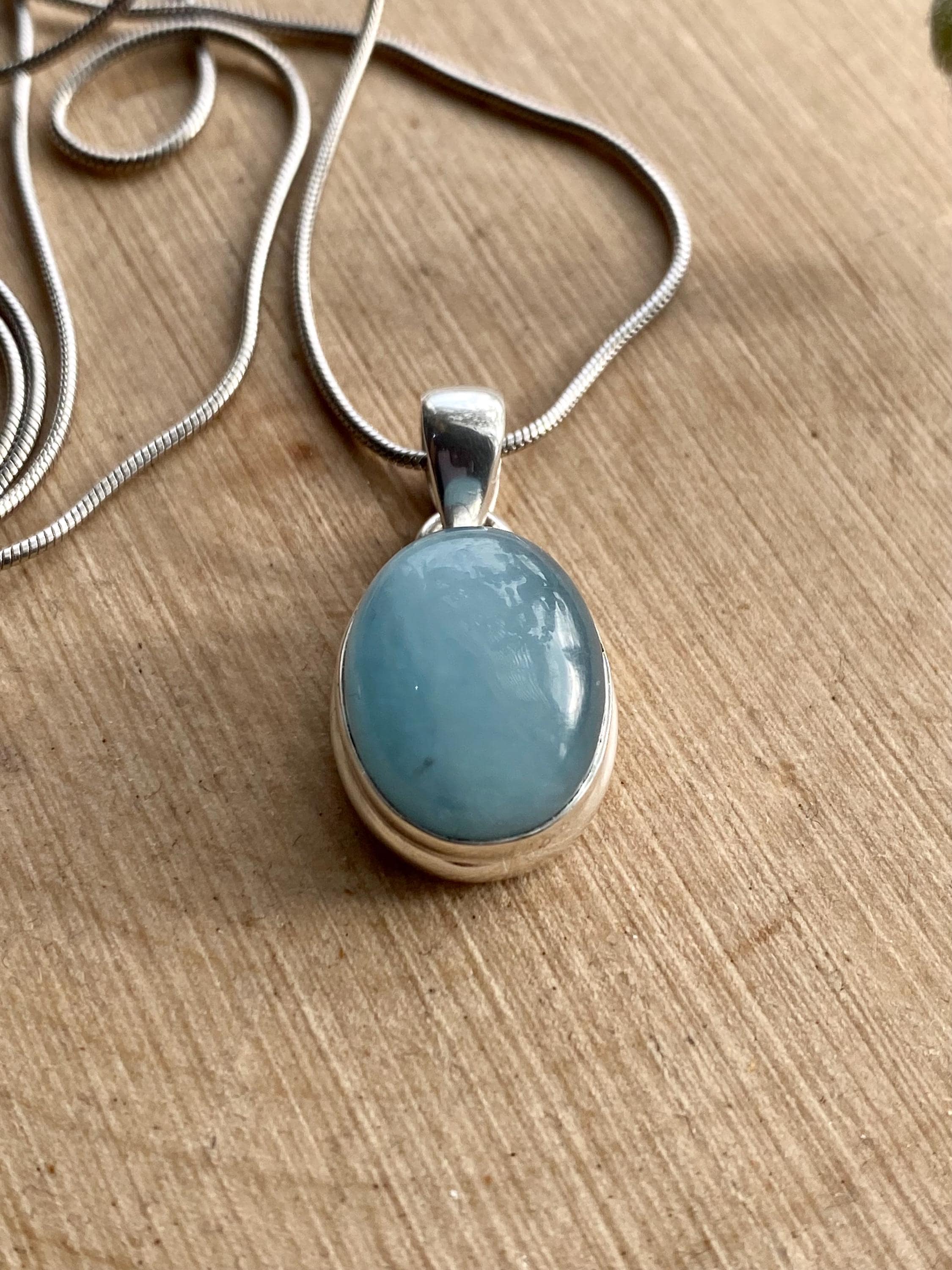 High Quality Natural Aquamarine and Silver Pendant