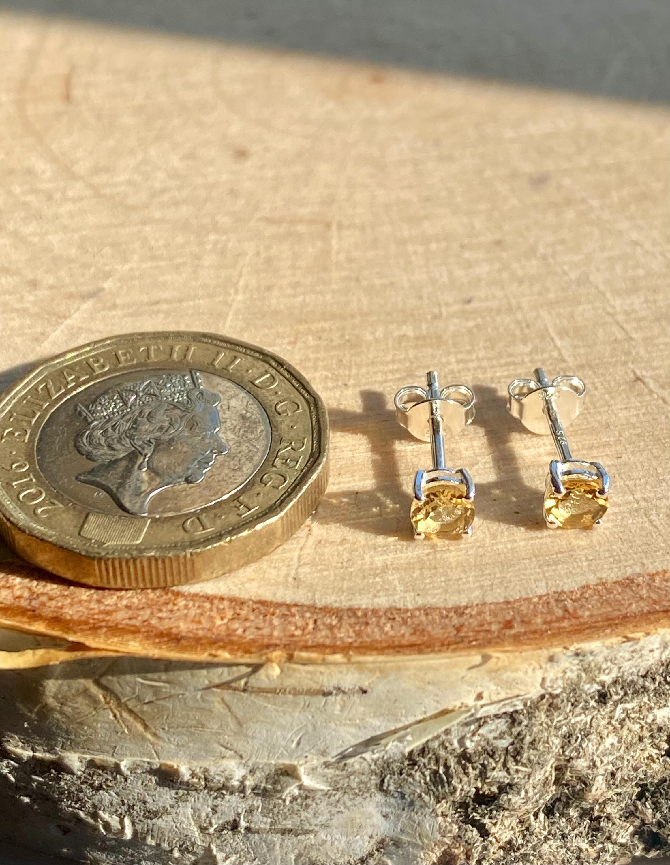 Round-cut Citrine and Sterling Silver Studs UV
