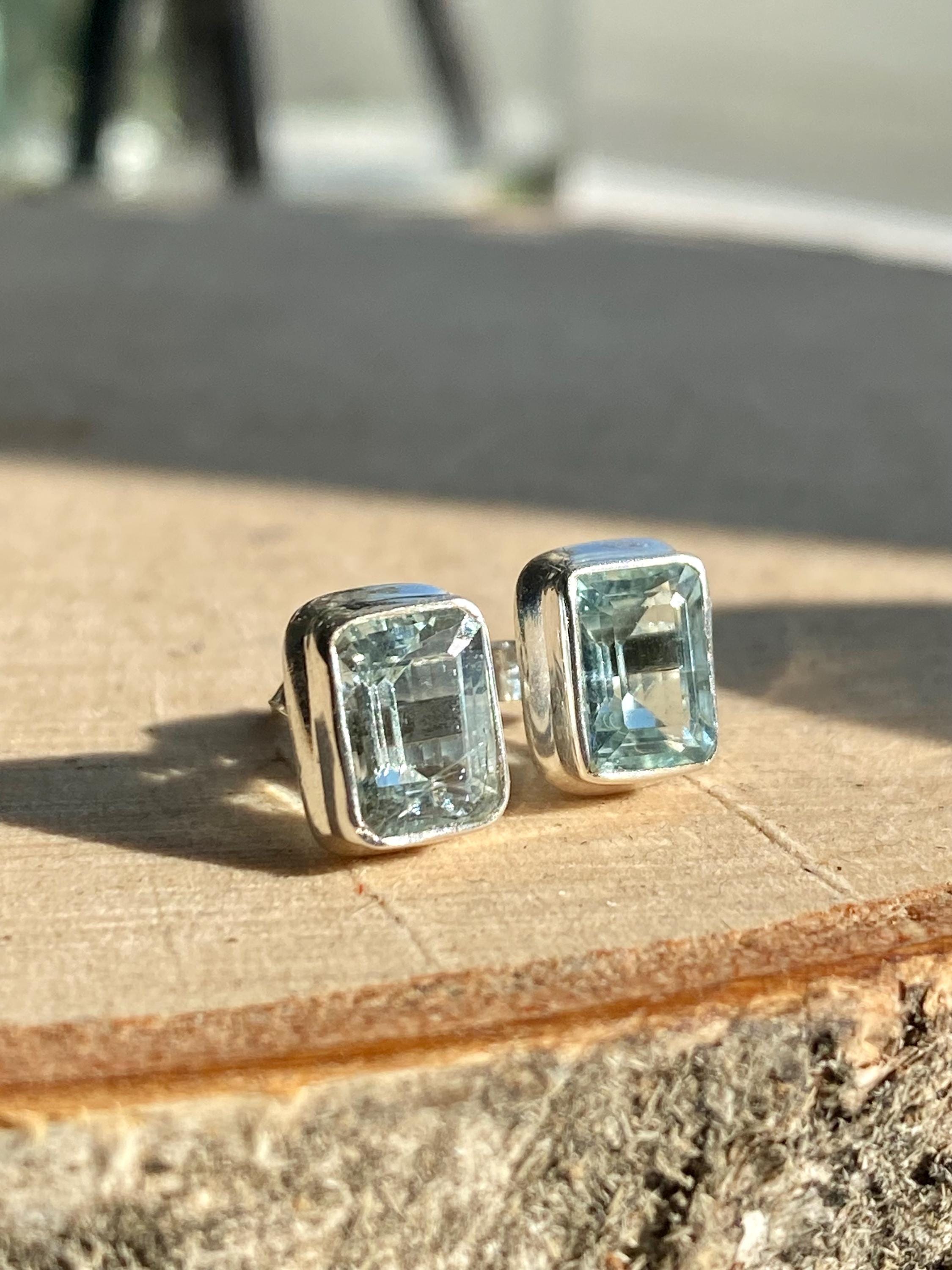 High Quality Natural Aquamarine and Silver Earrings