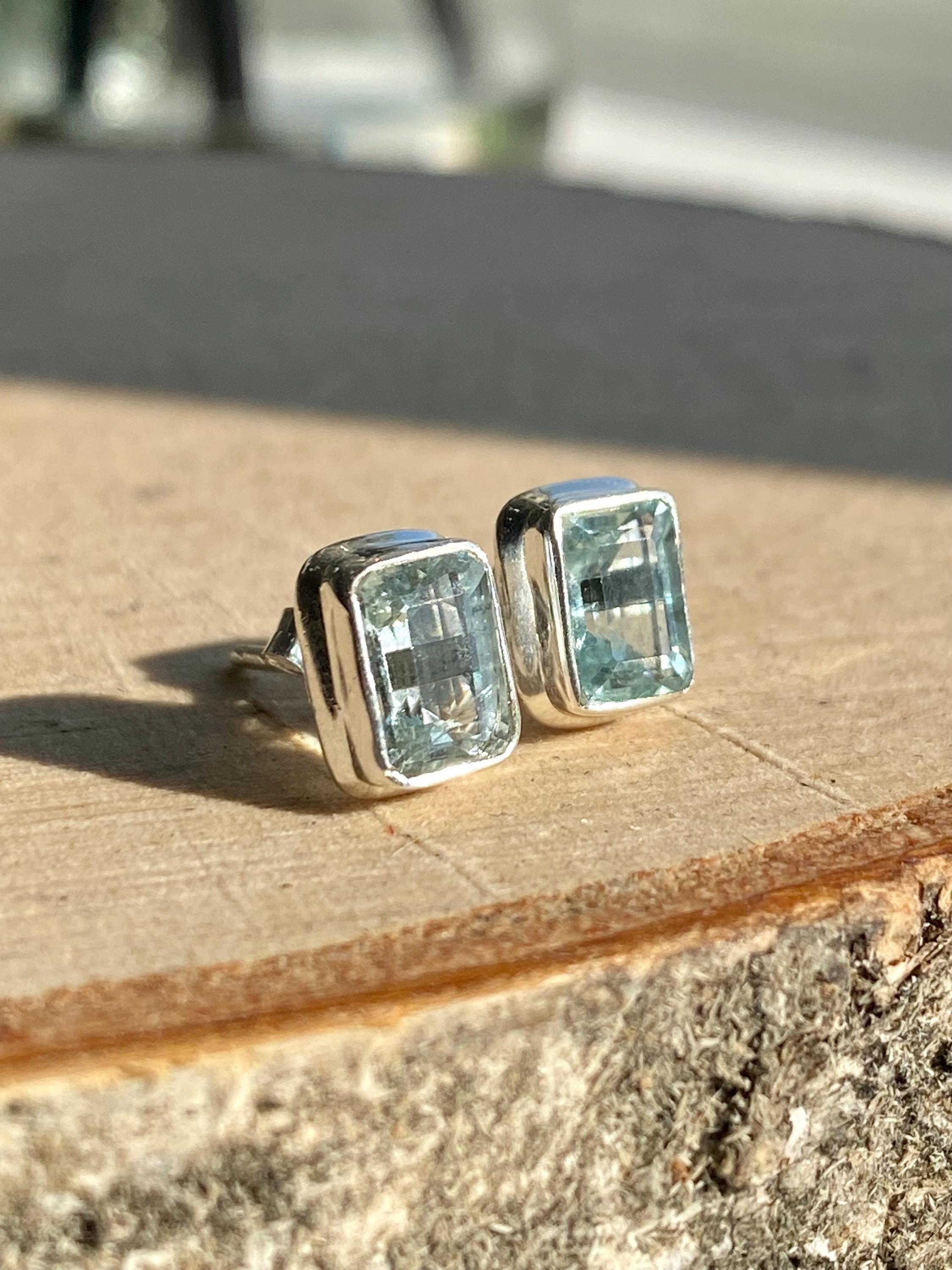 High Quality Natural Aquamarine and Silver Earrings