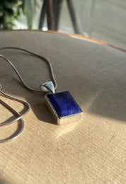 Blue Sapphire Rectangle Pendant in 925 Sterling Silver