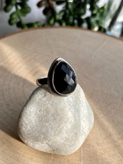 Black Faceted Tourmaline 925 Silver Ring