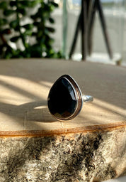 Black Faceted Tourmaline 925 Silver Ring