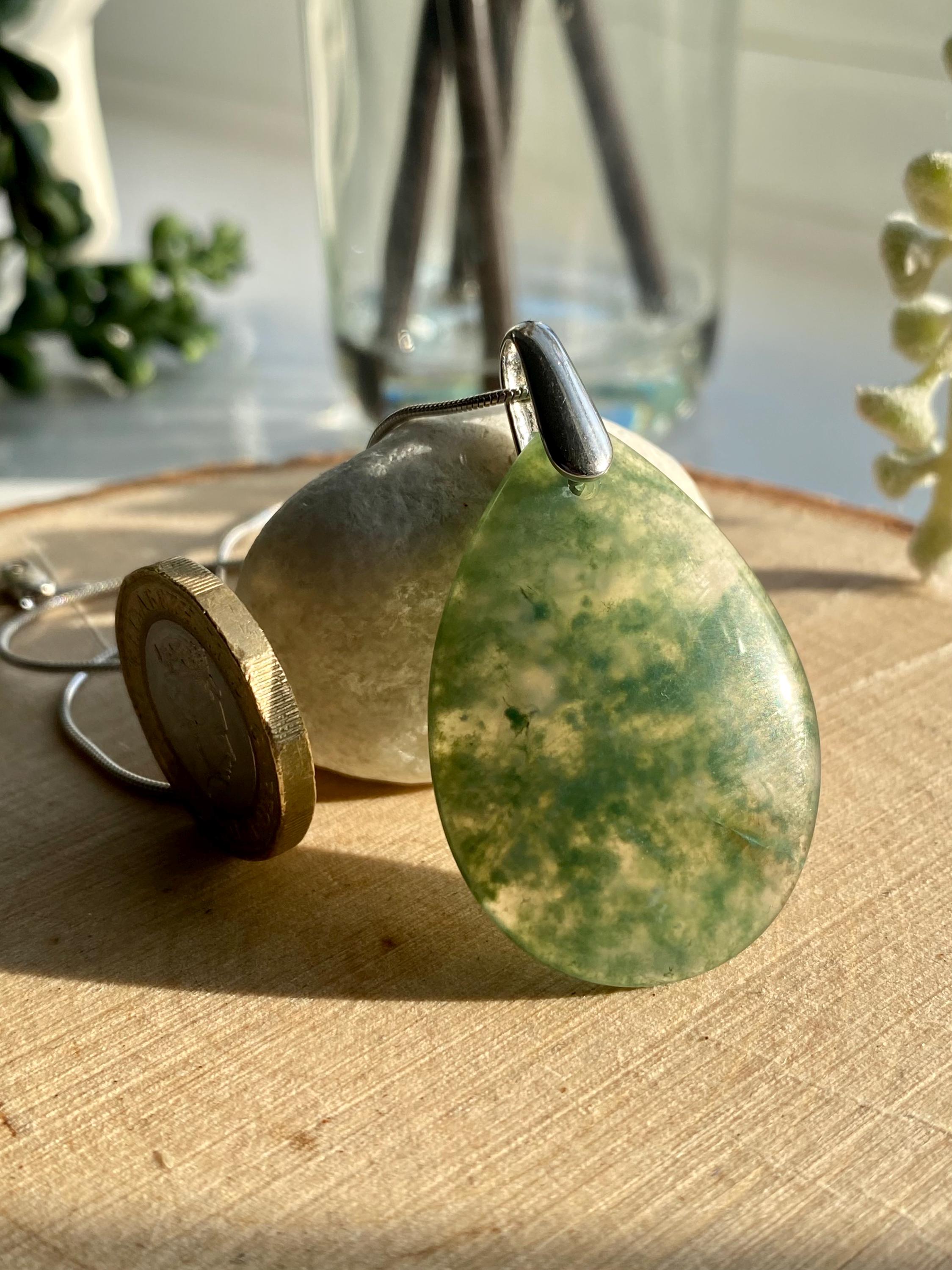 Moss Agate Silver Pendant