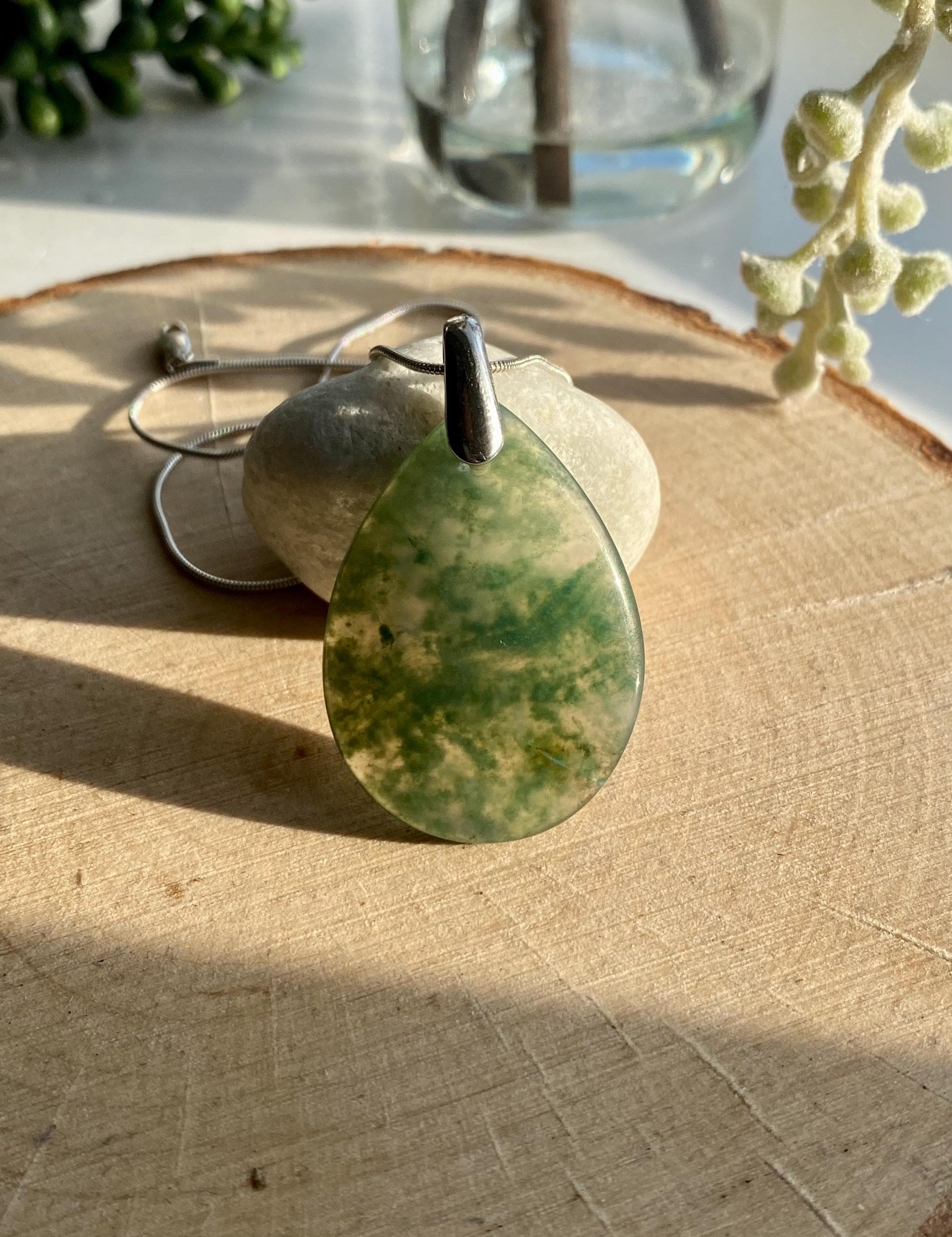 Moss Agate Silver Pendant