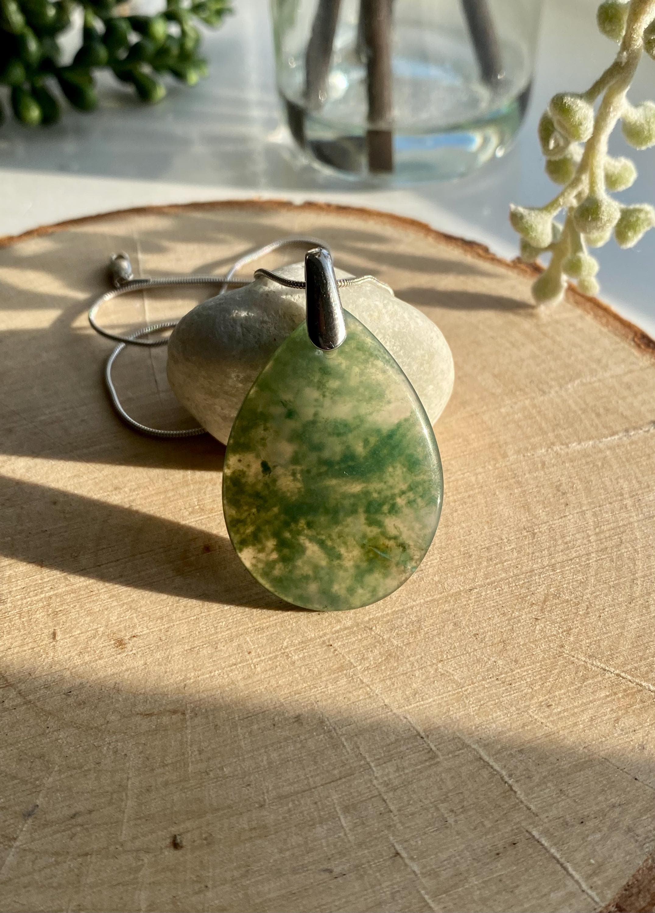 Moss Agate Silver Pendant