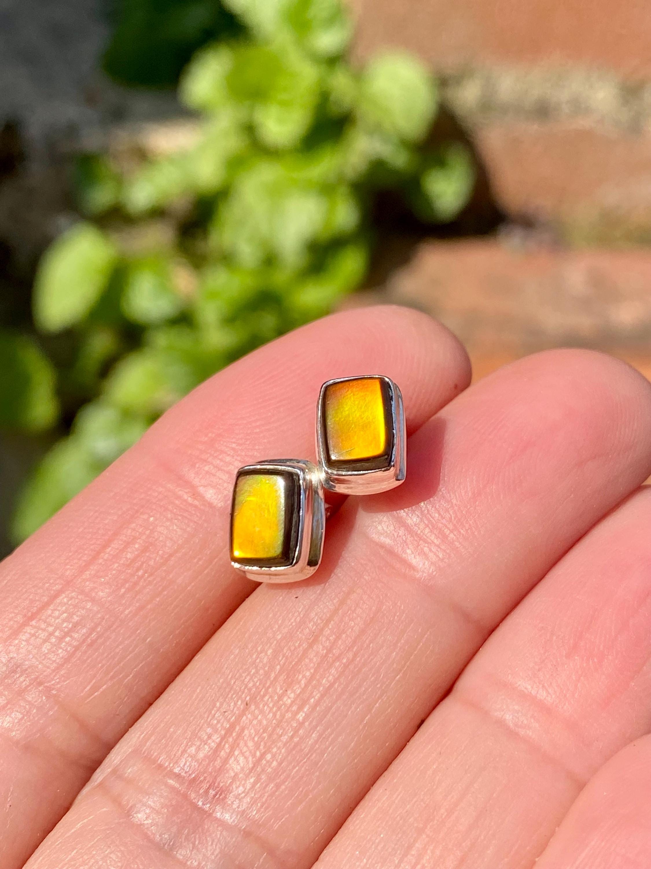 Natural Ammolite Sterling Silver Stud Earrings