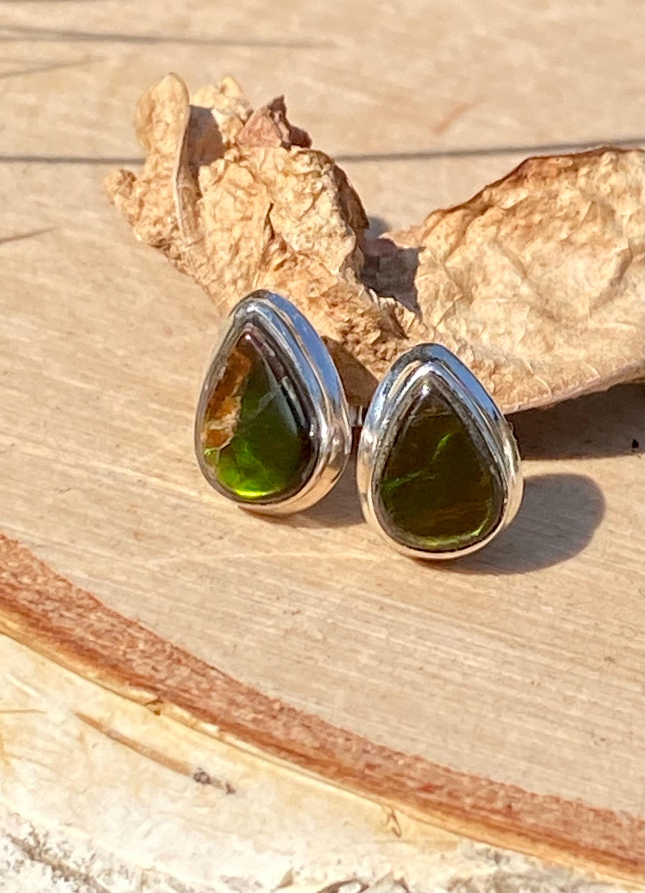 Natural Ammolite Sterling Silver Stud Earrings