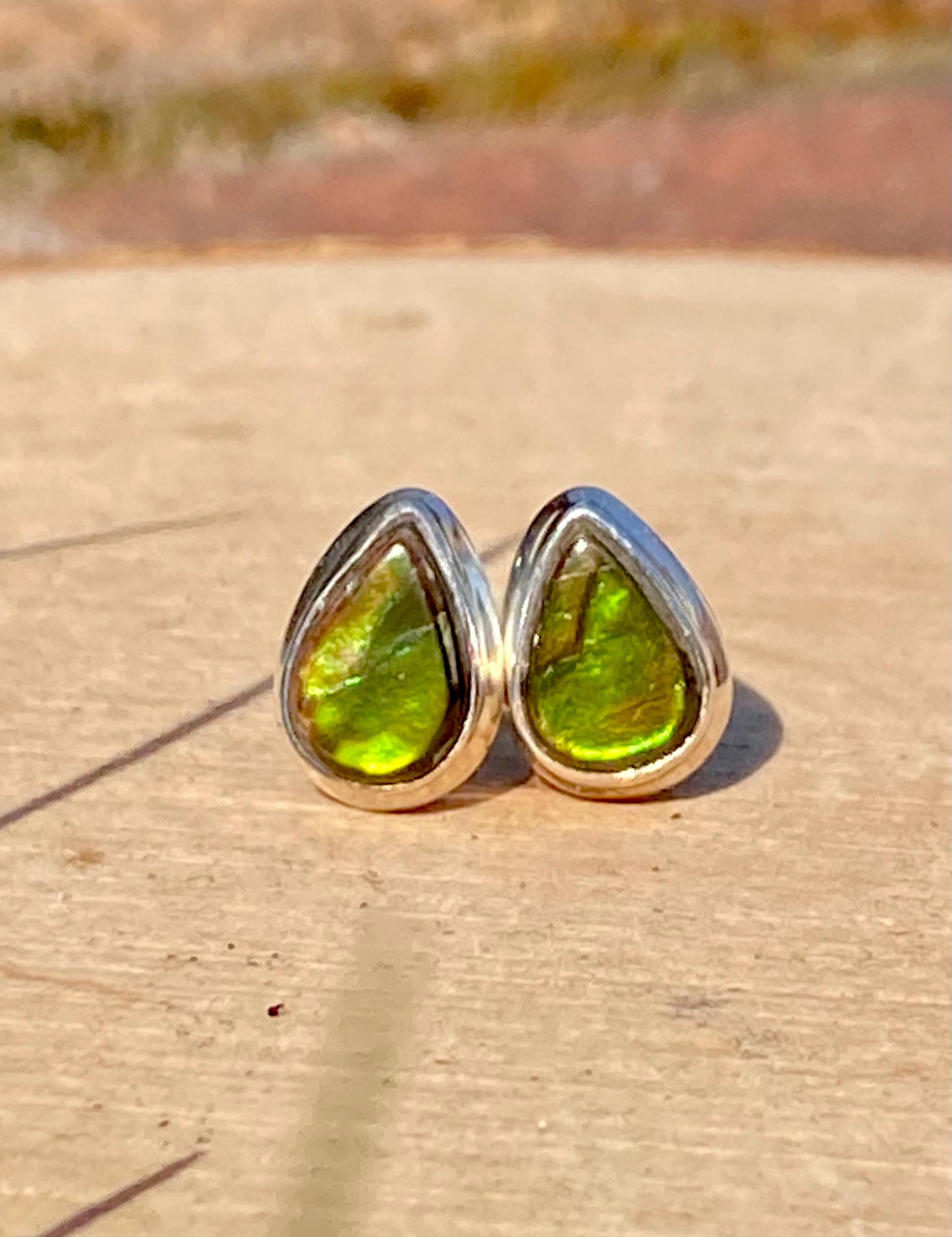 Natural Ammolite Sterling Silver Stud Earrings