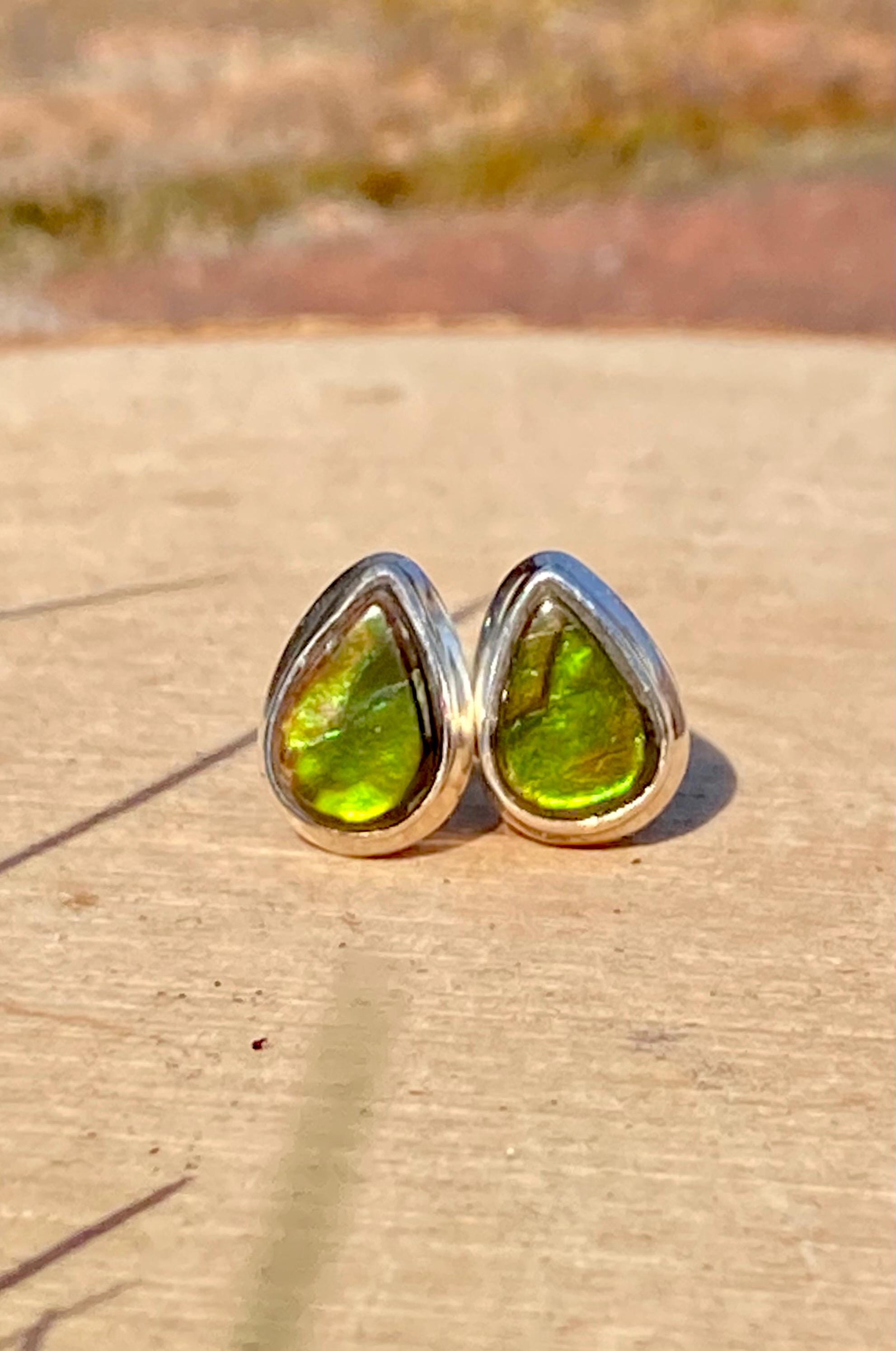 Natural Ammolite Sterling Silver Stud Earrings