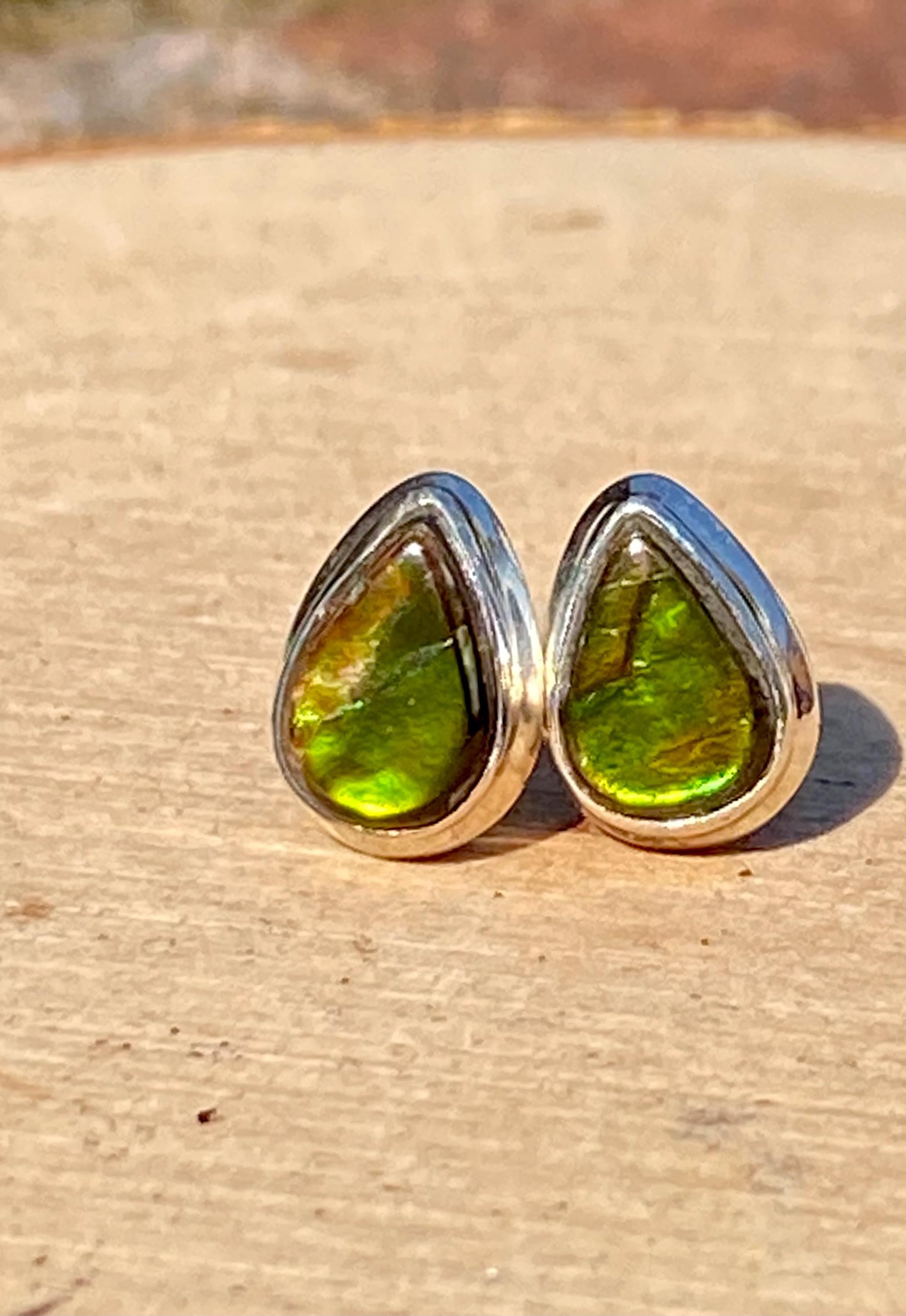 Natural Ammolite Sterling Silver Stud Earrings