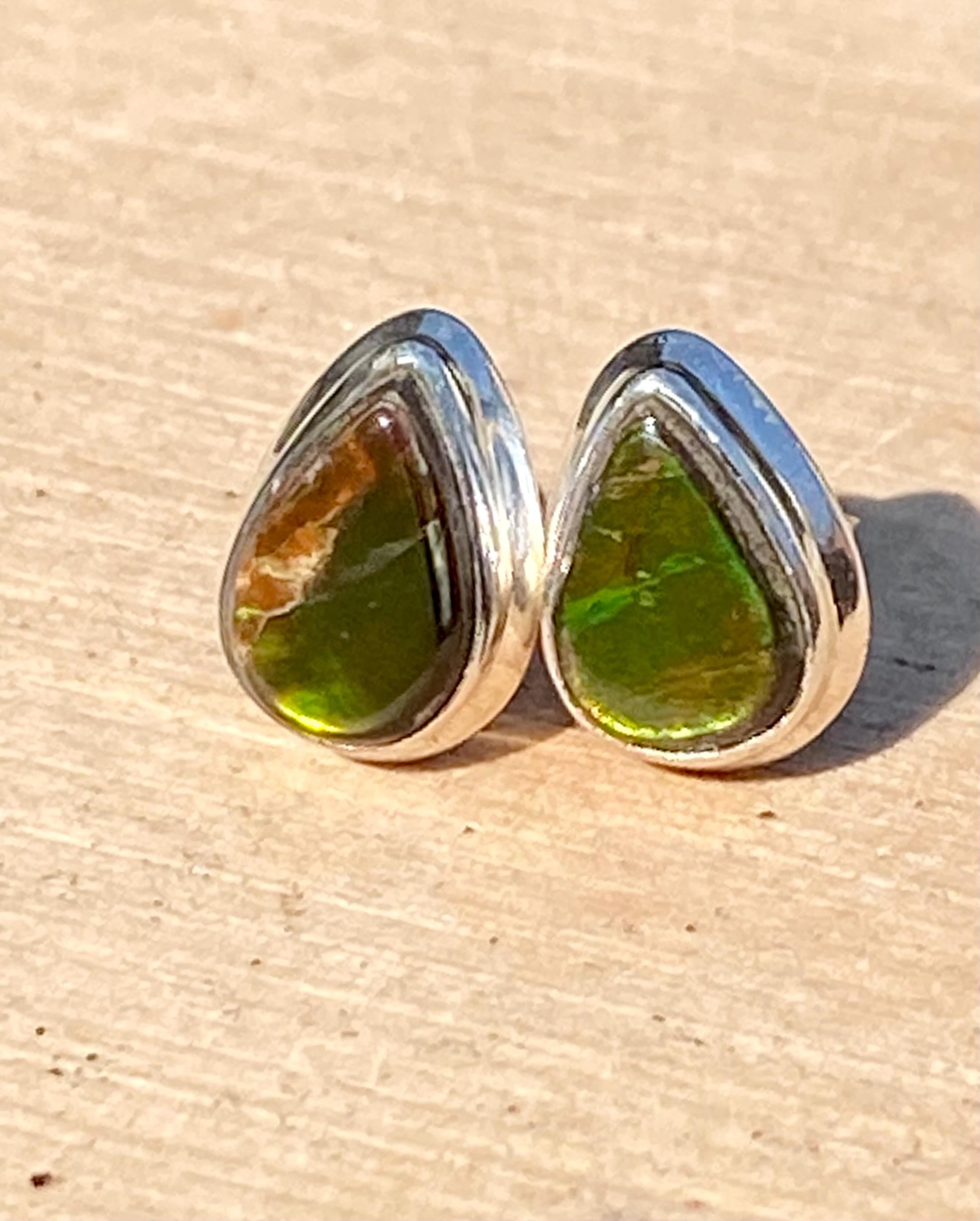 Natural Ammolite Sterling Silver Stud Earrings
