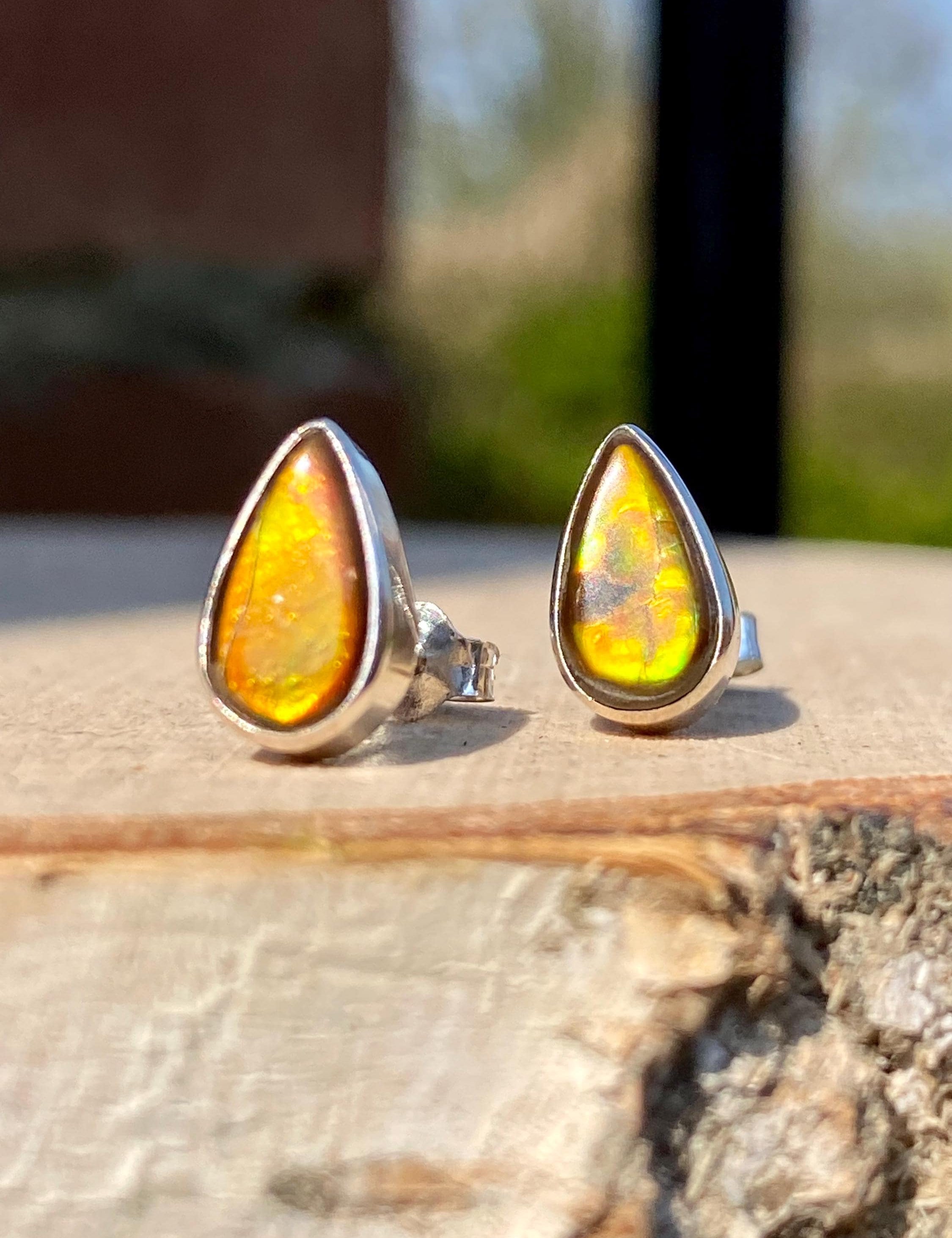 Natural Ammolite Sterling Silver Stud Earrings