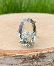 A Green Amethyst (Prasiolite ) and Silver Ring