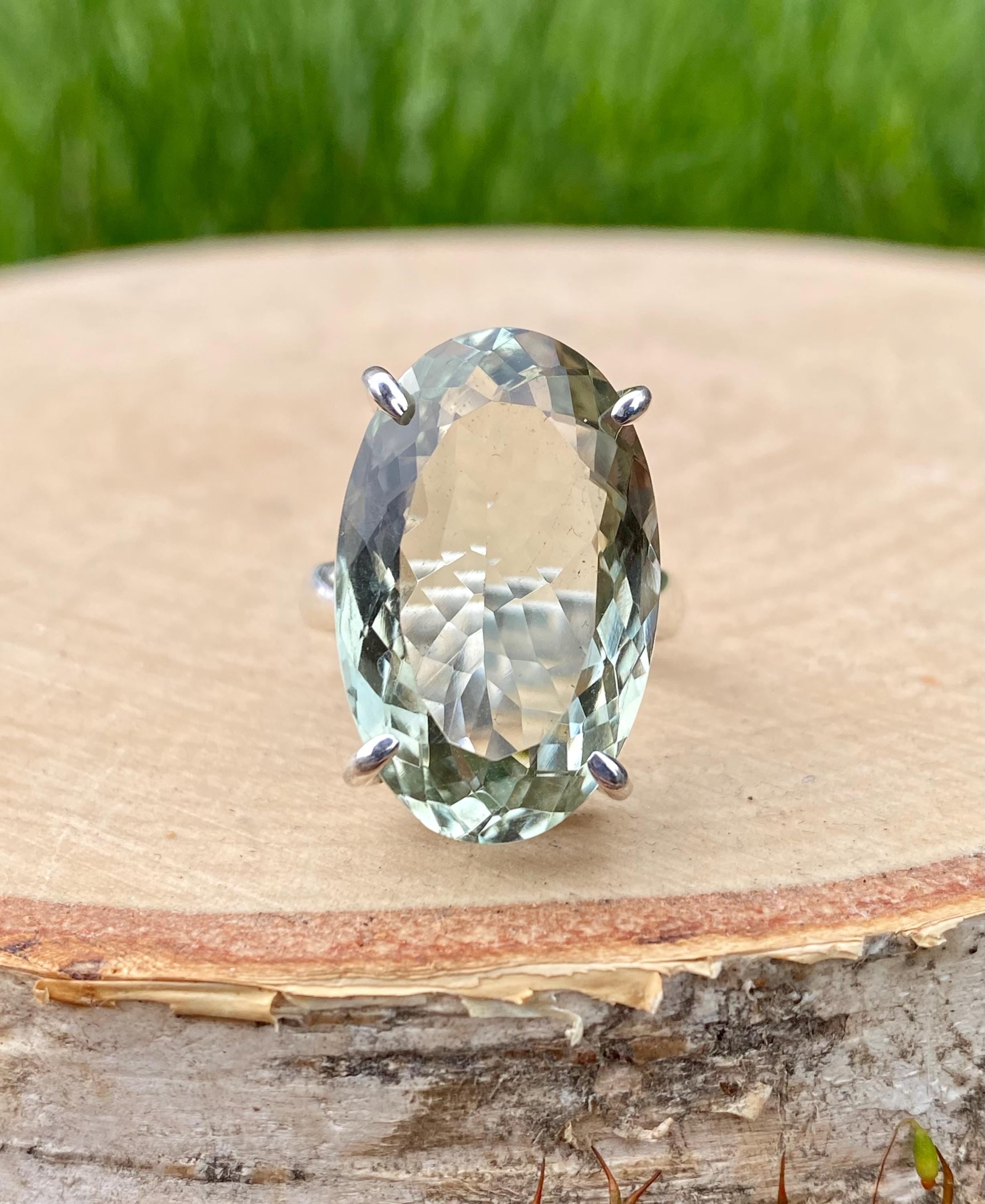 A Green Amethyst (Prasiolite ) and Silver Ring