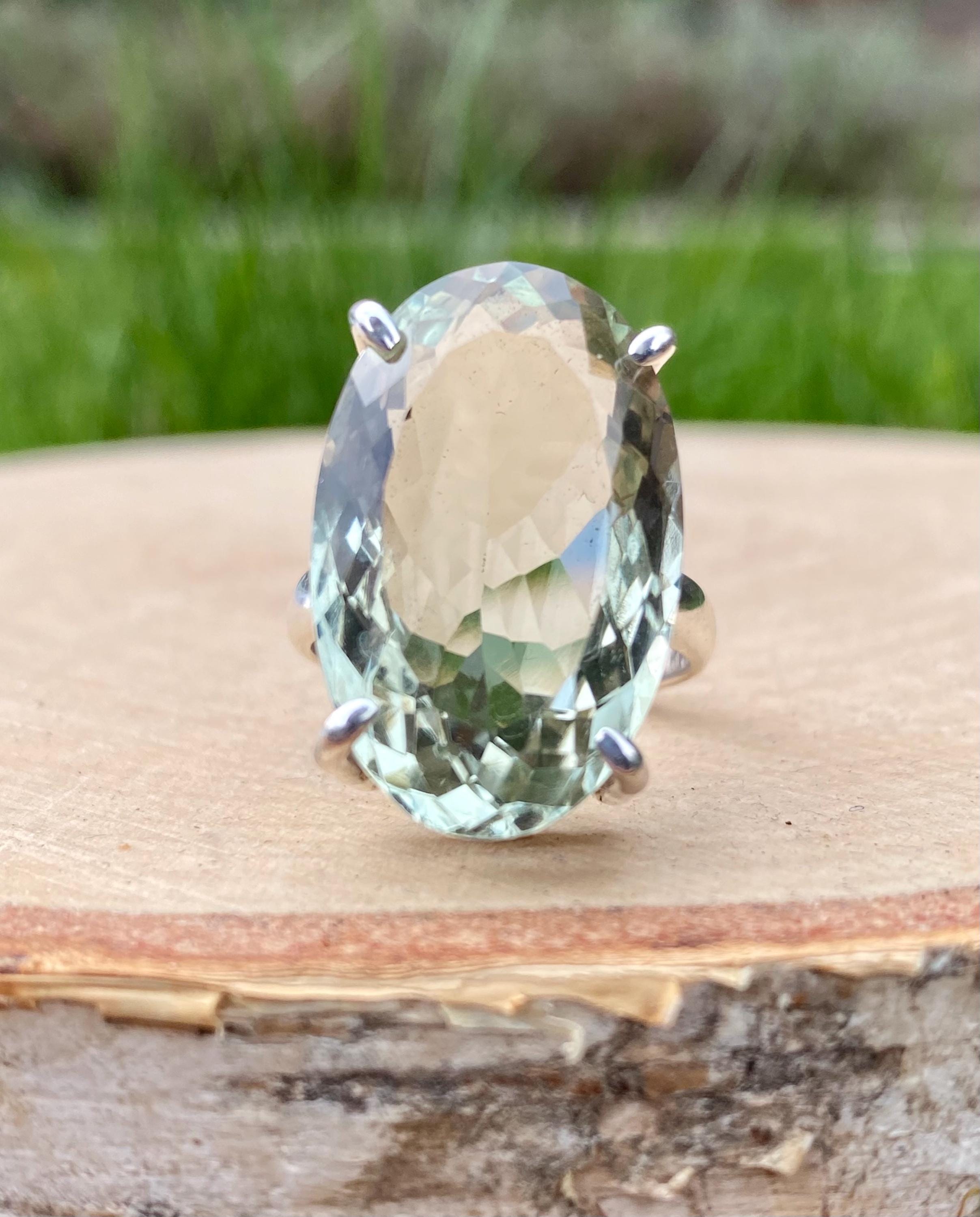 A Green Amethyst (Prasiolite ) and Silver Ring