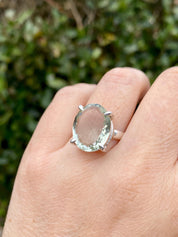 A Large Green Amethyst (Prasiolite ) and Silver Ring