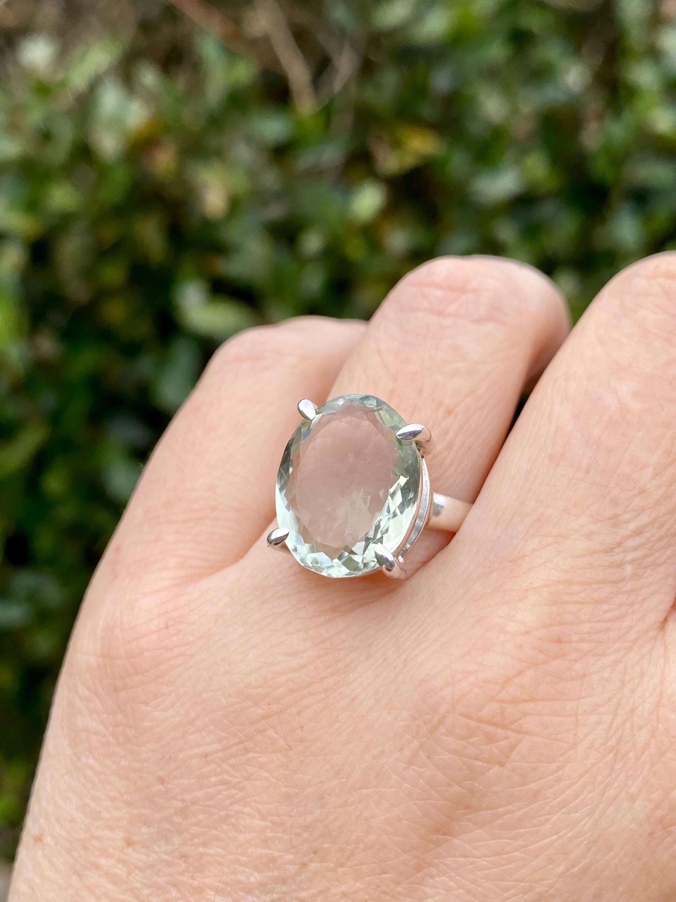 A Large Green Amethyst (Prasiolite ) and Silver Ring