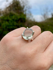 A Large Green Amethyst (Prasiolite ) and Silver Ring