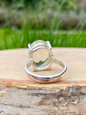 A Large Green Amethyst (Prasiolite ) and Silver Ring