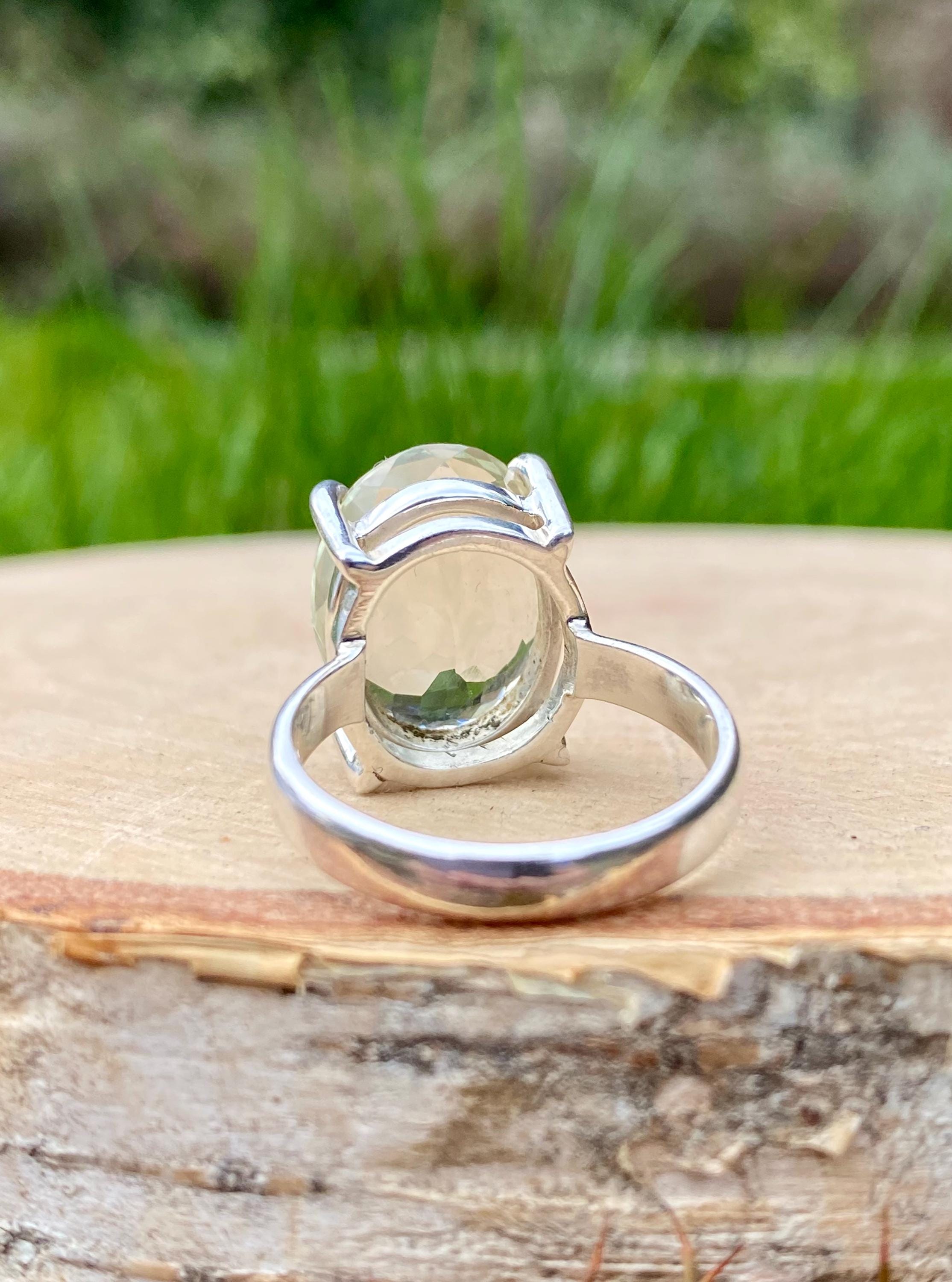A Large Green Amethyst (Prasiolite ) and Silver Ring