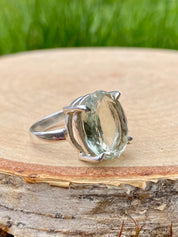 A Large Green Amethyst (Prasiolite ) and Silver Ring