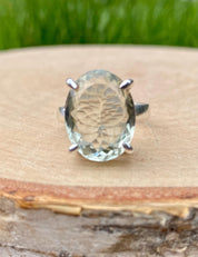 A Large Green Amethyst (Prasiolite ) and Silver Ring