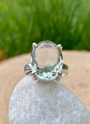 A Large Green Amethyst (Prasiolite ) and Silver Ring