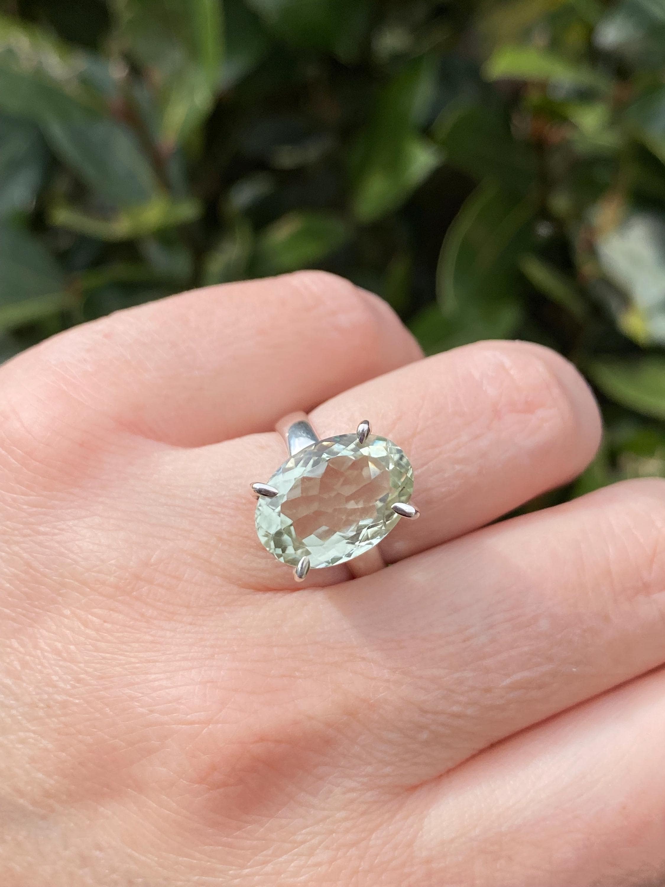 A Large Green Amethyst (Prasiolite ) and Silver Ring.