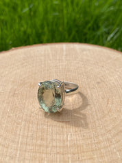 A Large Green Amethyst (Prasiolite ) and Silver Ring.