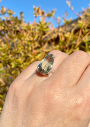 A Large Green Amethyst (Prasiolite ) and Silver Ring
