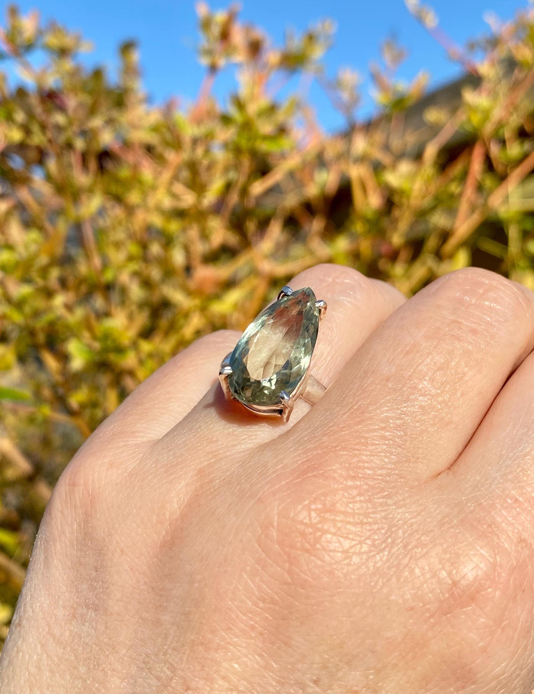 A Large Green Amethyst (Prasiolite ) and Silver Ring