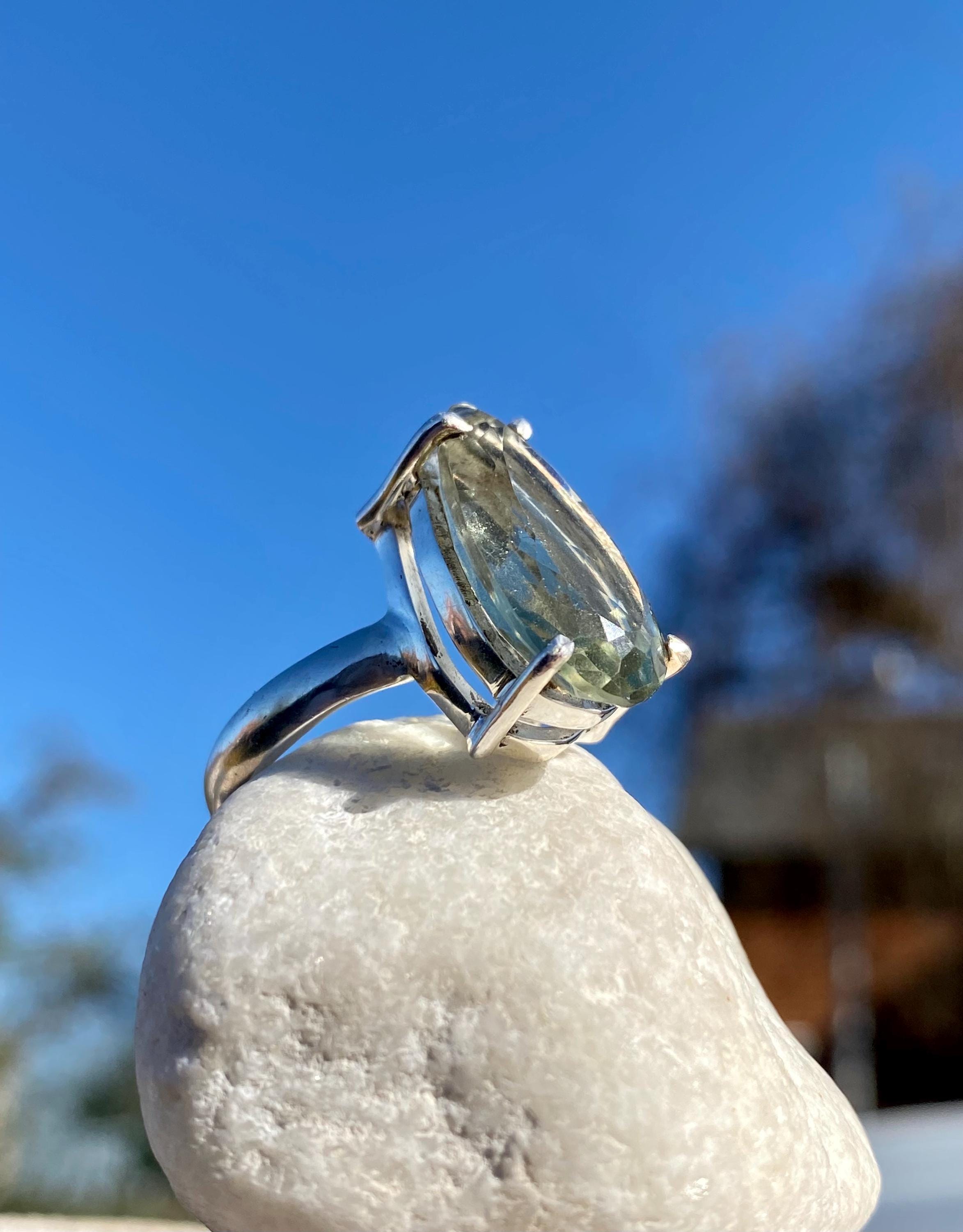 A Large Green Amethyst (Prasiolite ) and Silver Ring