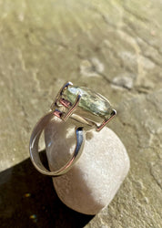 A Large Green Amethyst (Prasiolite ) and Silver Ring
