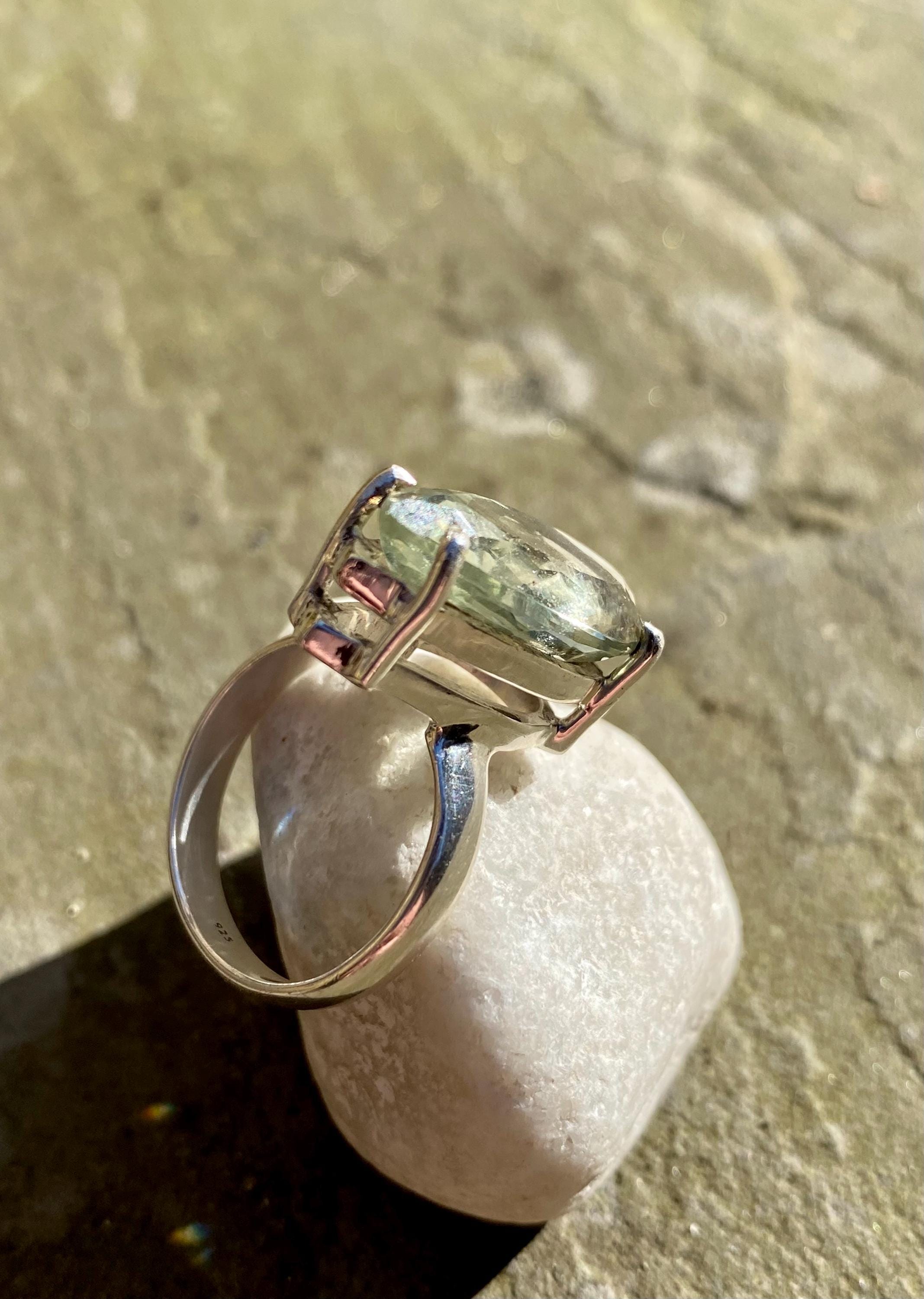 A Large Green Amethyst (Prasiolite ) and Silver Ring