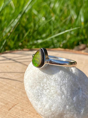 Pear-Cut Ammolite Sterling Silver Ring - Iridescent Bezel Setting