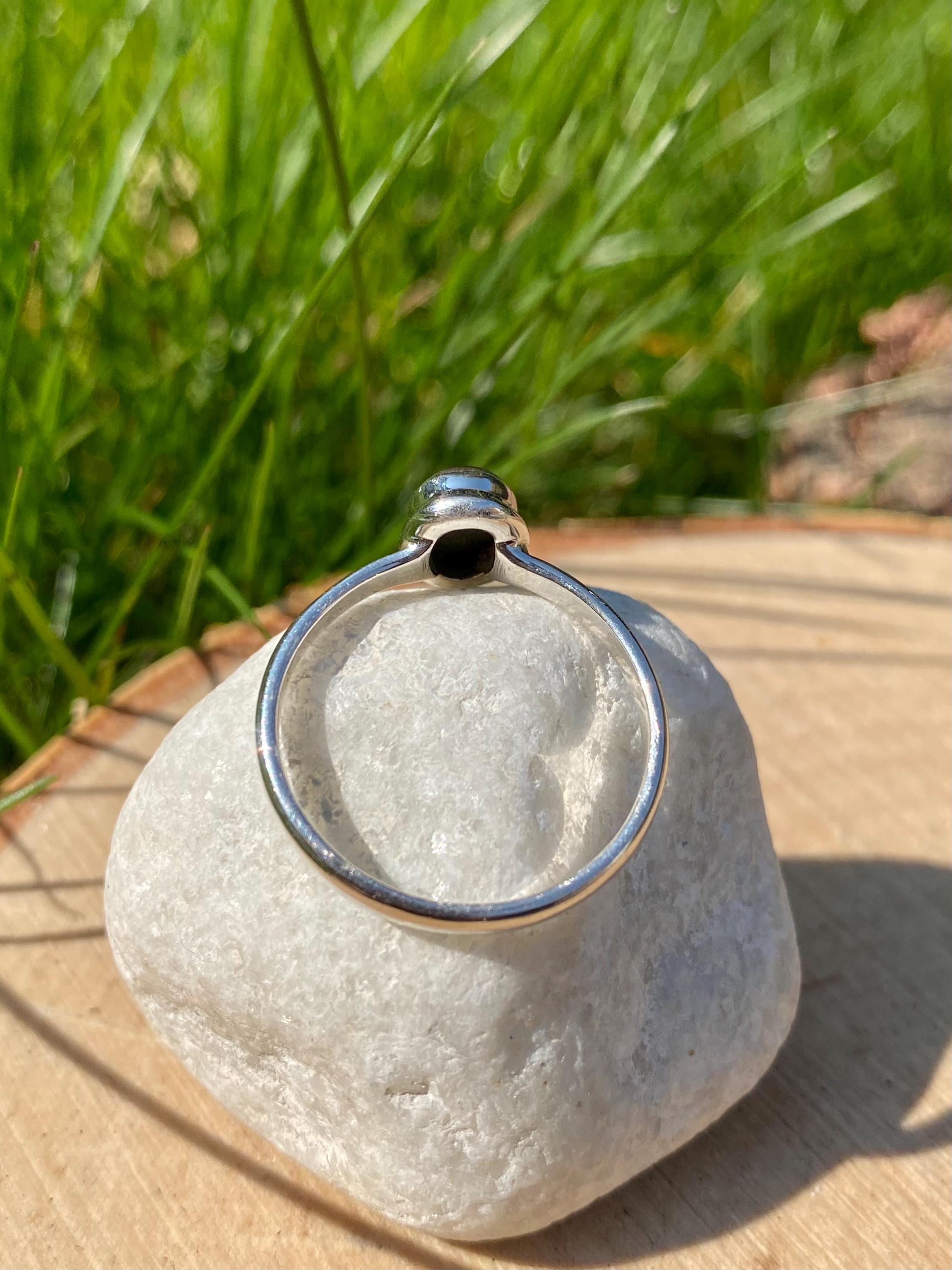 Iridescent Ammolite Sterling Silver Ring - US Size 9