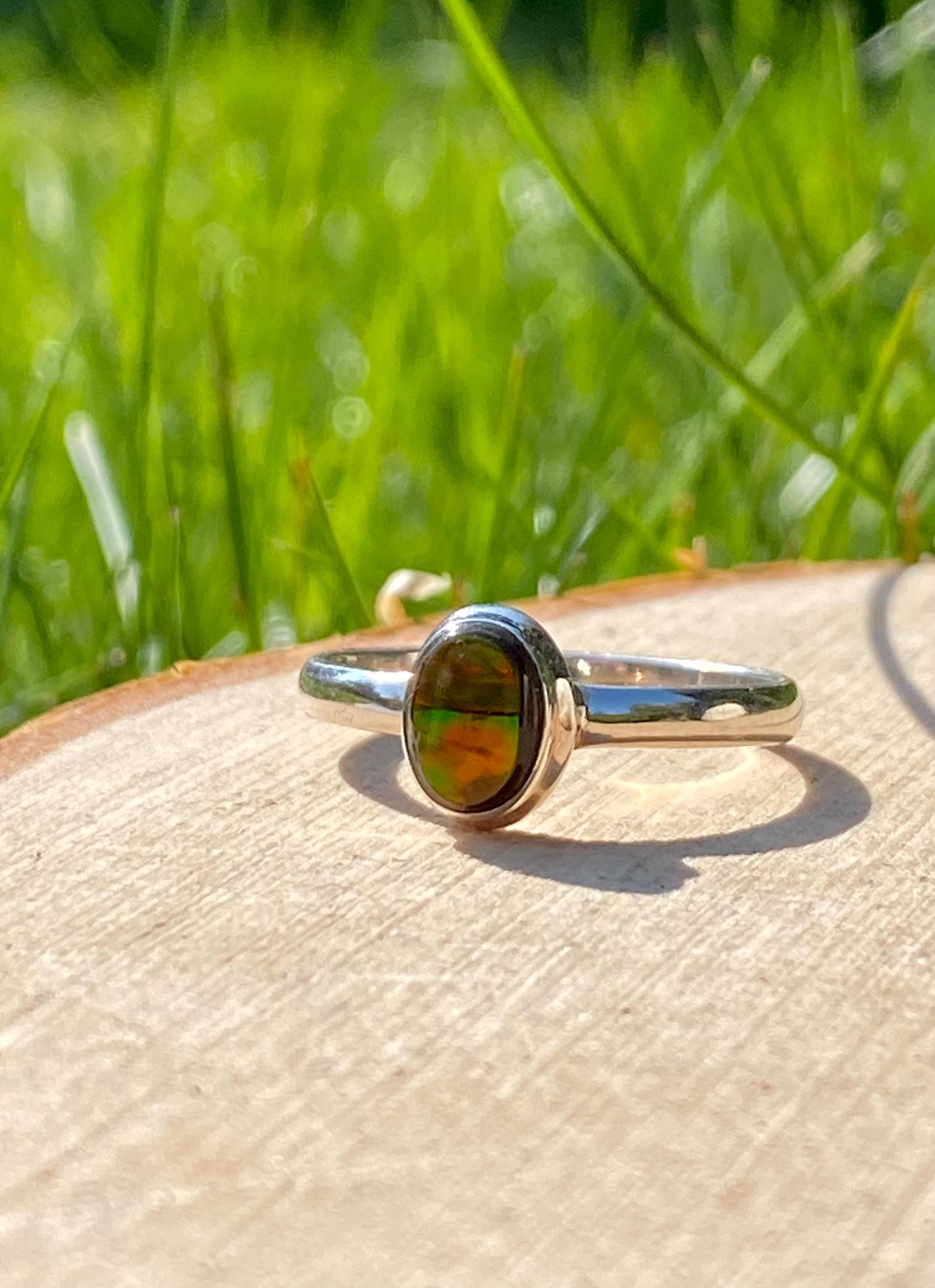 High Quality Ammolite and Sterling Silver Ring