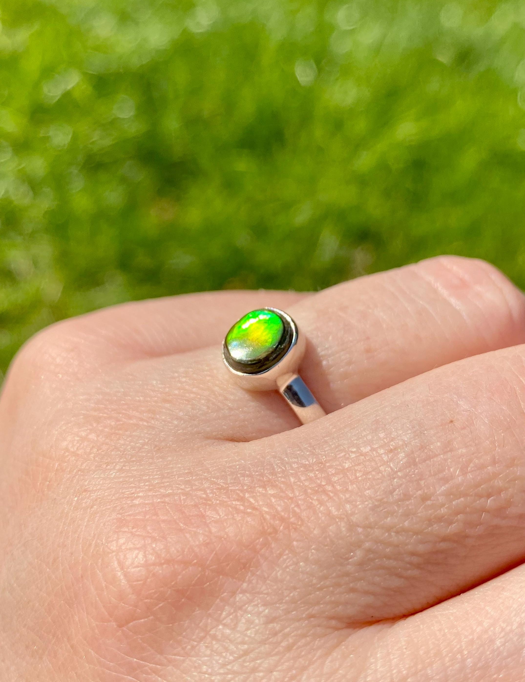 High Quality Ammolite and Sterling Silver Ring