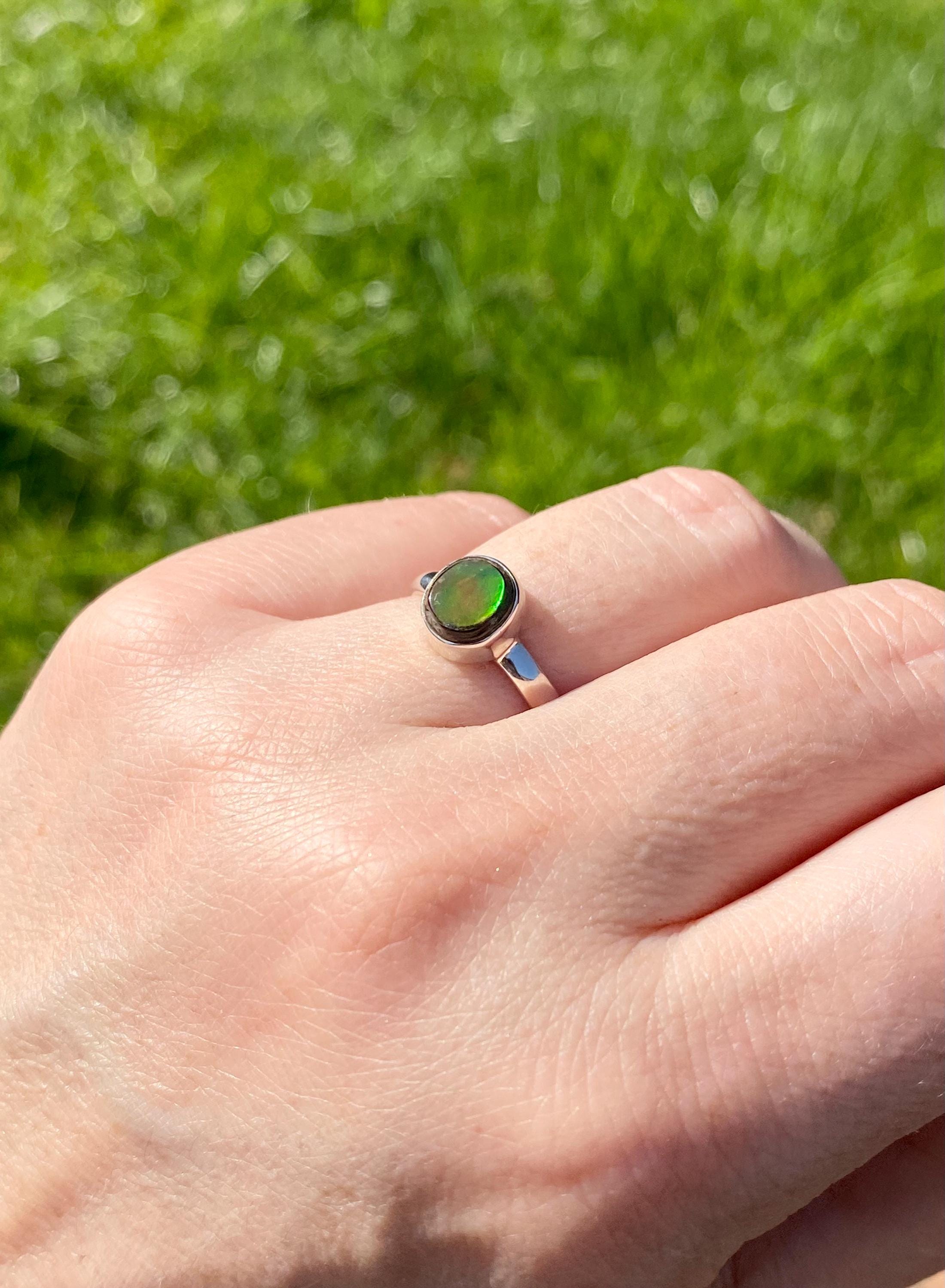 High Quality Ammolite and Sterling Silver Ring