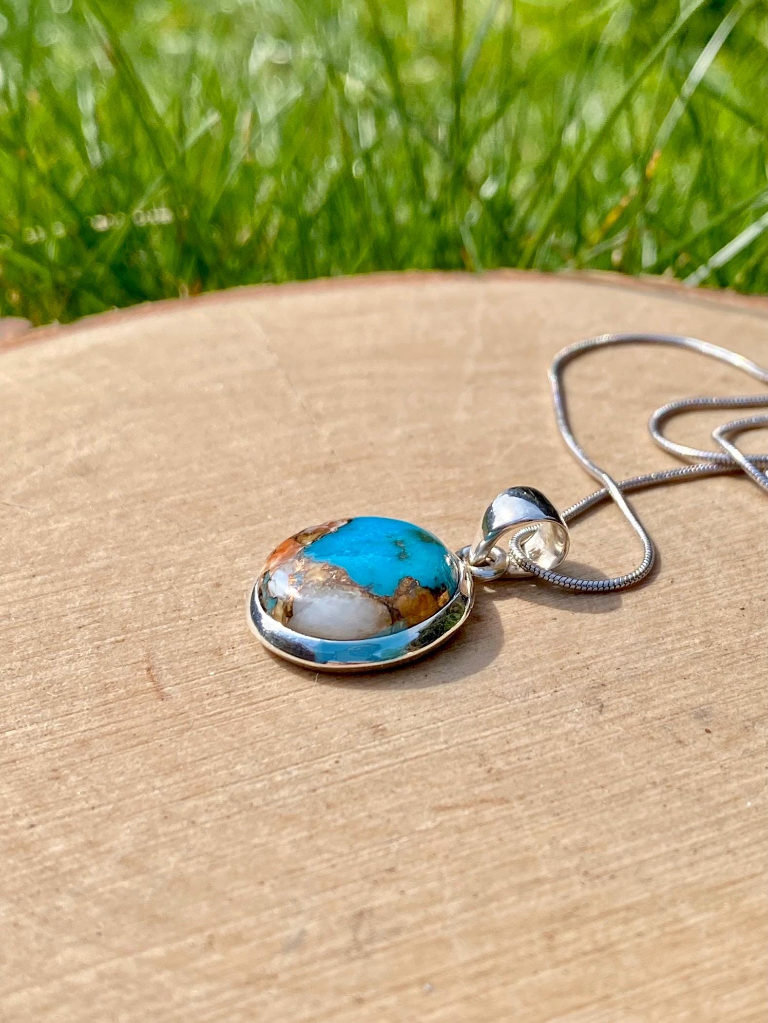 Spiny Oyster and Arizona Turquoise Silver Pendant(M0523)