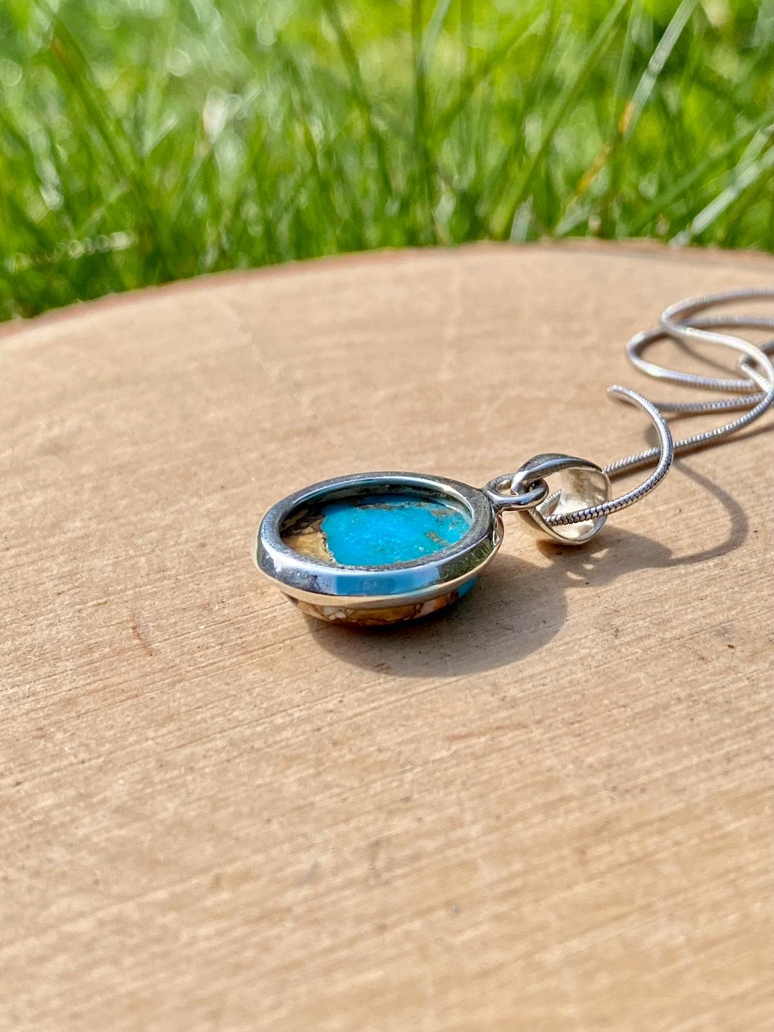 Spiny Oyster and Arizona Turquoise Silver Pendant(M0523)