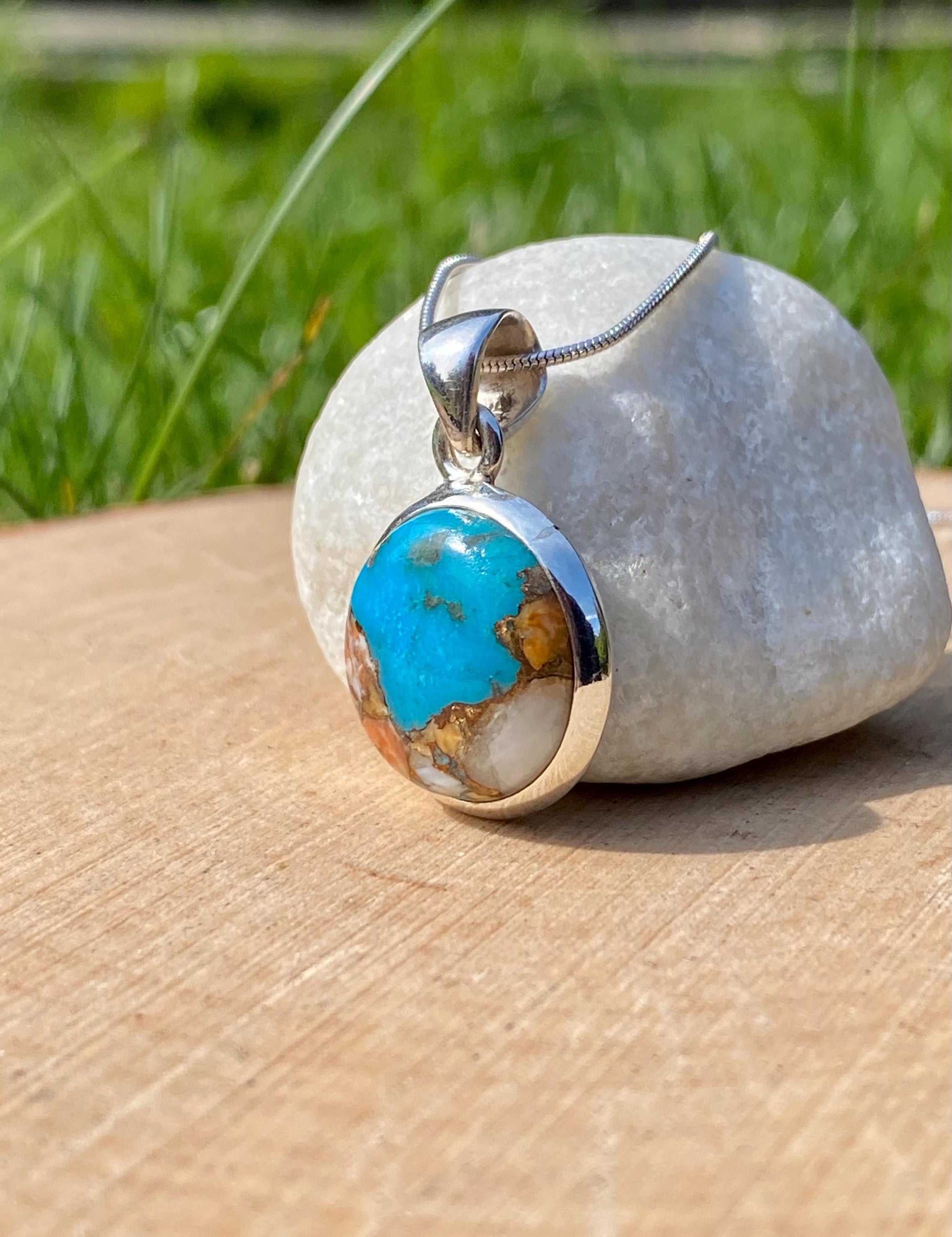 Spiny Oyster and Arizona Turquoise Silver Pendant(M0523)