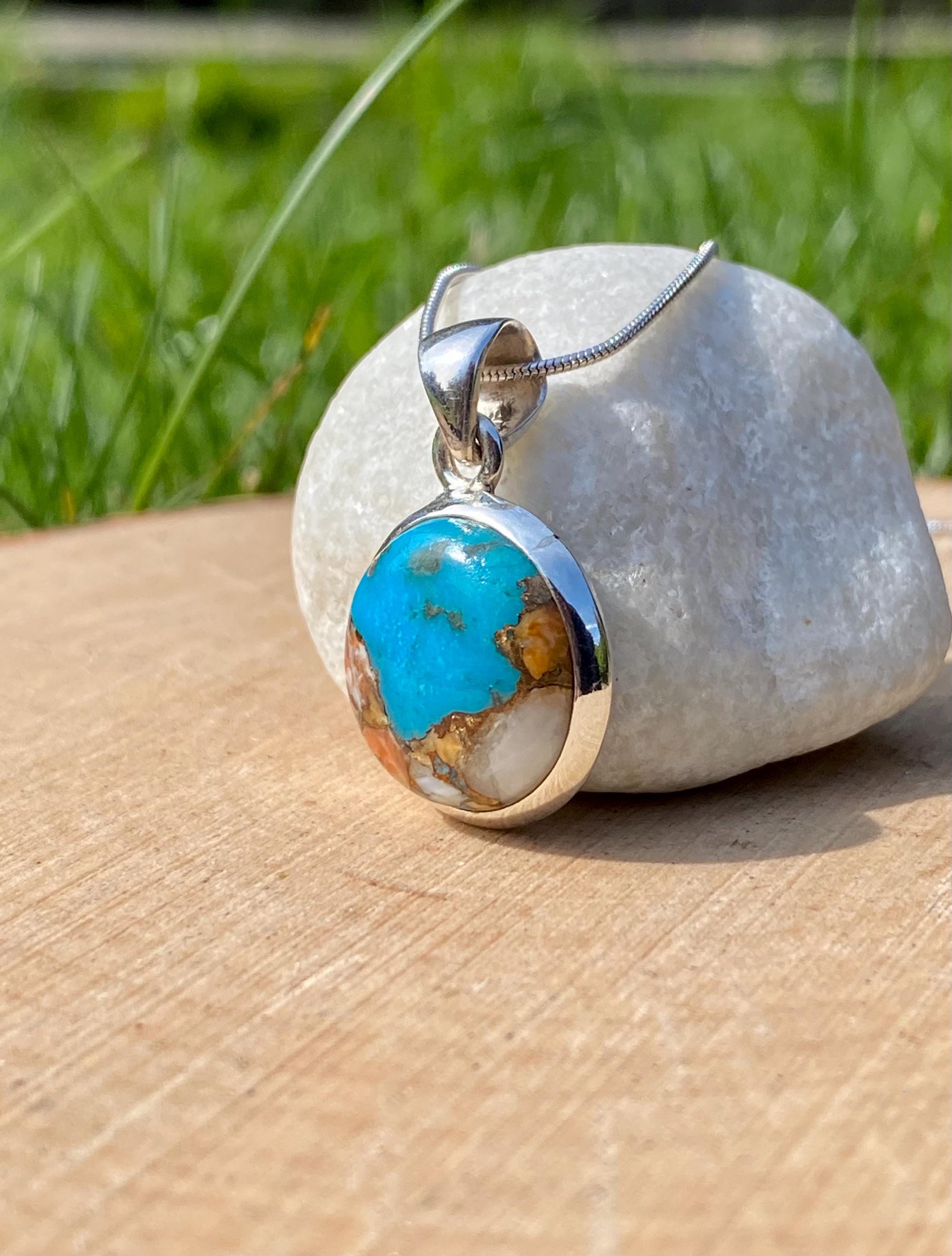Spiny Oyster and Arizona Turquoise Silver Pendant(M0523)