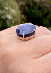 Raw Sapphire Sterling Silver Ring: Faceted Gemstone, Size 11