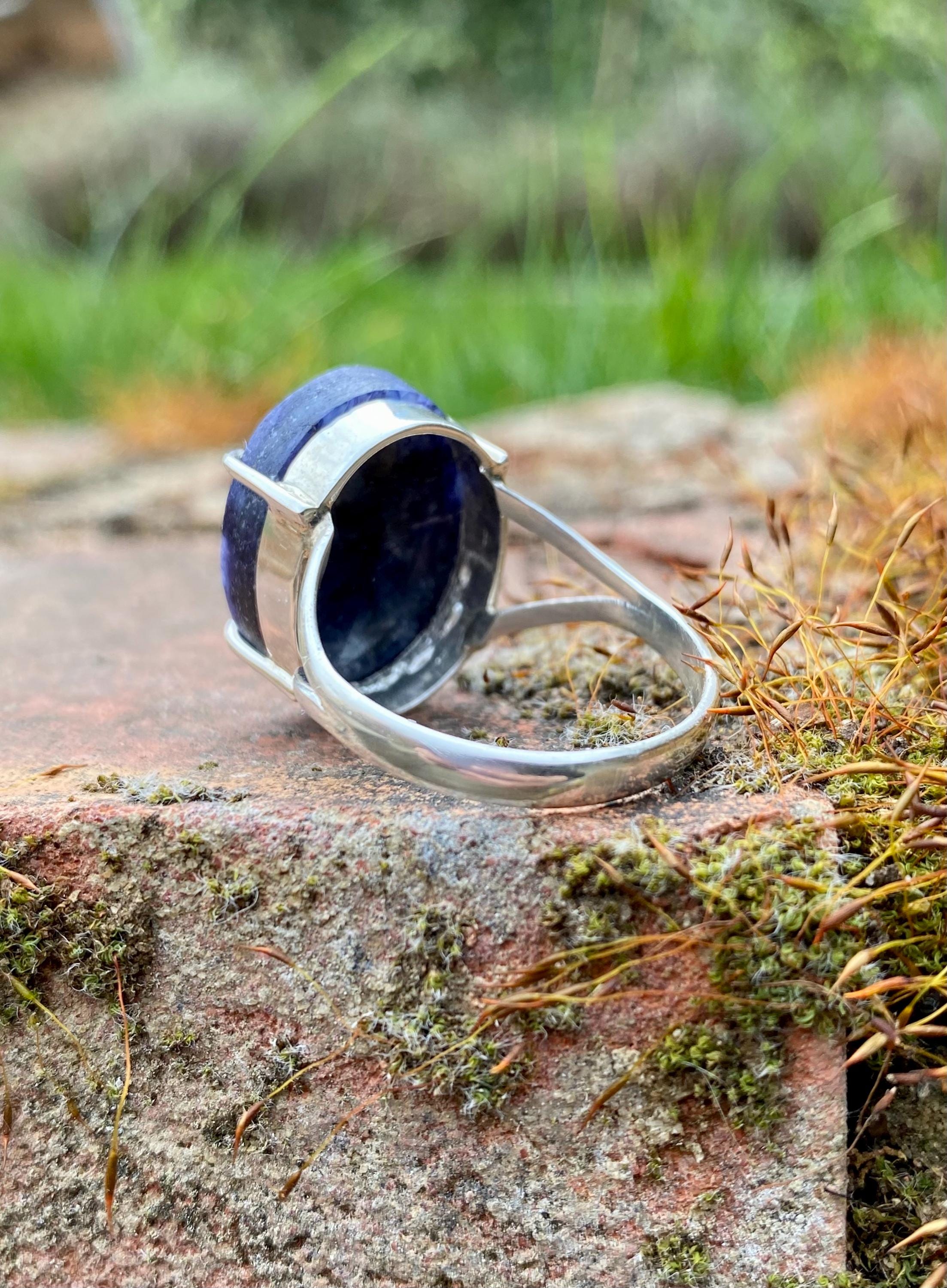 Raw Sapphire Sterling Silver Ring: Faceted Gemstone, Size 11