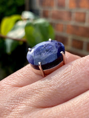 Raw Sapphire Sterling Silver Ring: Faceted Gemstone, Size 11