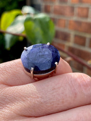 Raw Sapphire Sterling Silver Ring: Faceted Gemstone, Size 11