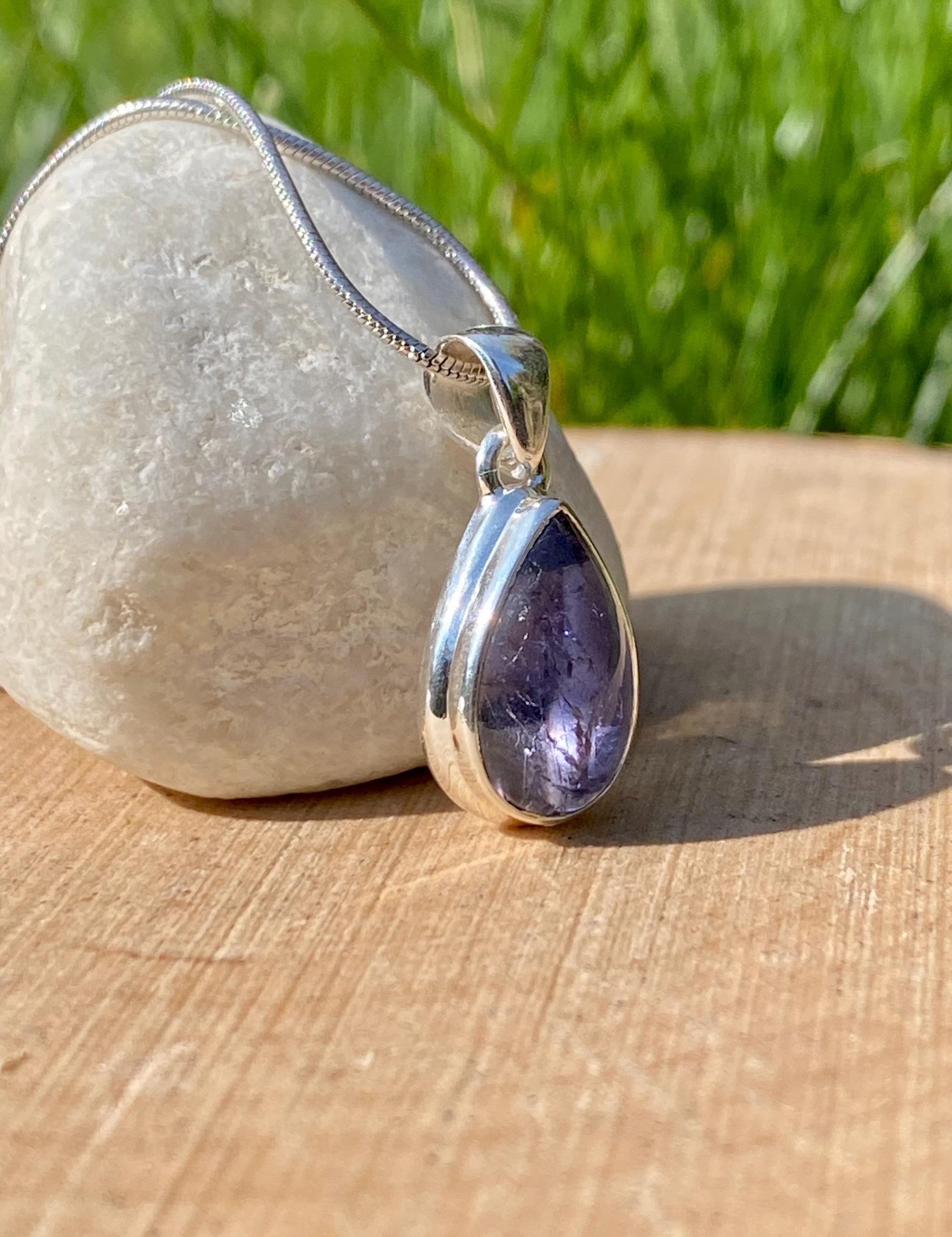 Natural Iolite Lolite Sterling Silver Pendant