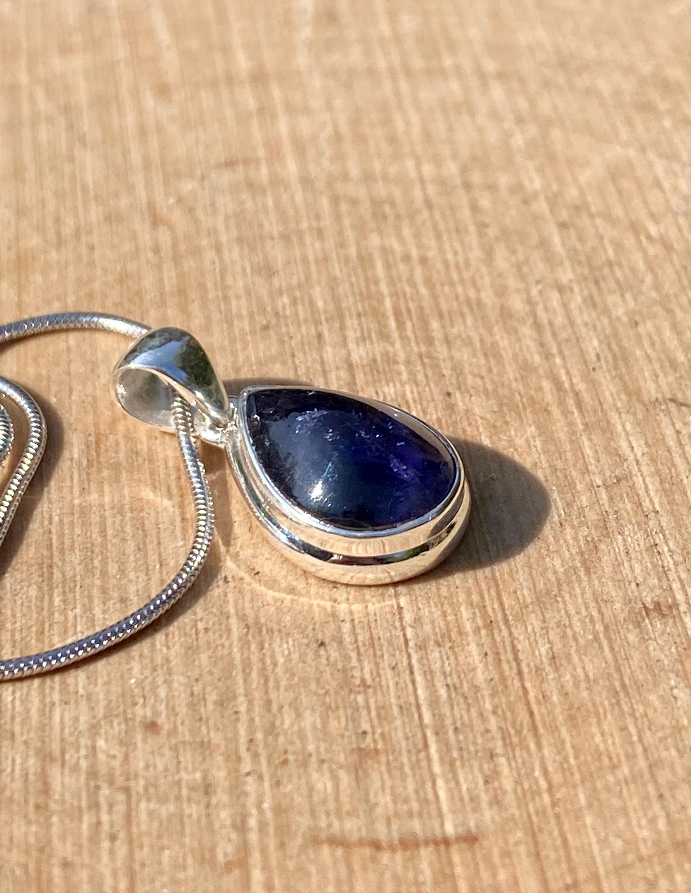 Natural Iolite Lolite Sterling Silver Pendant